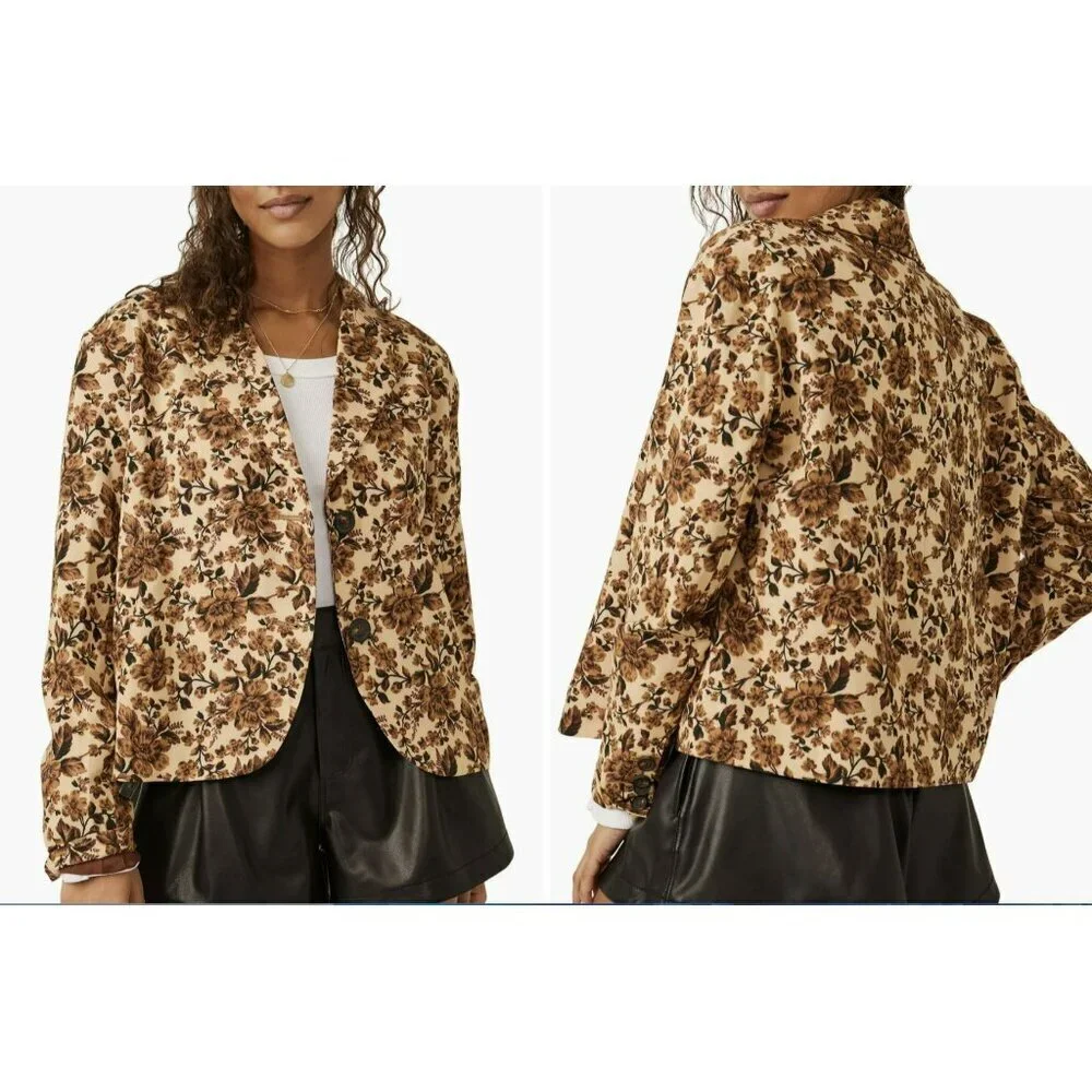 New Free People Floral Print Blazer Jacket Boxy Medium